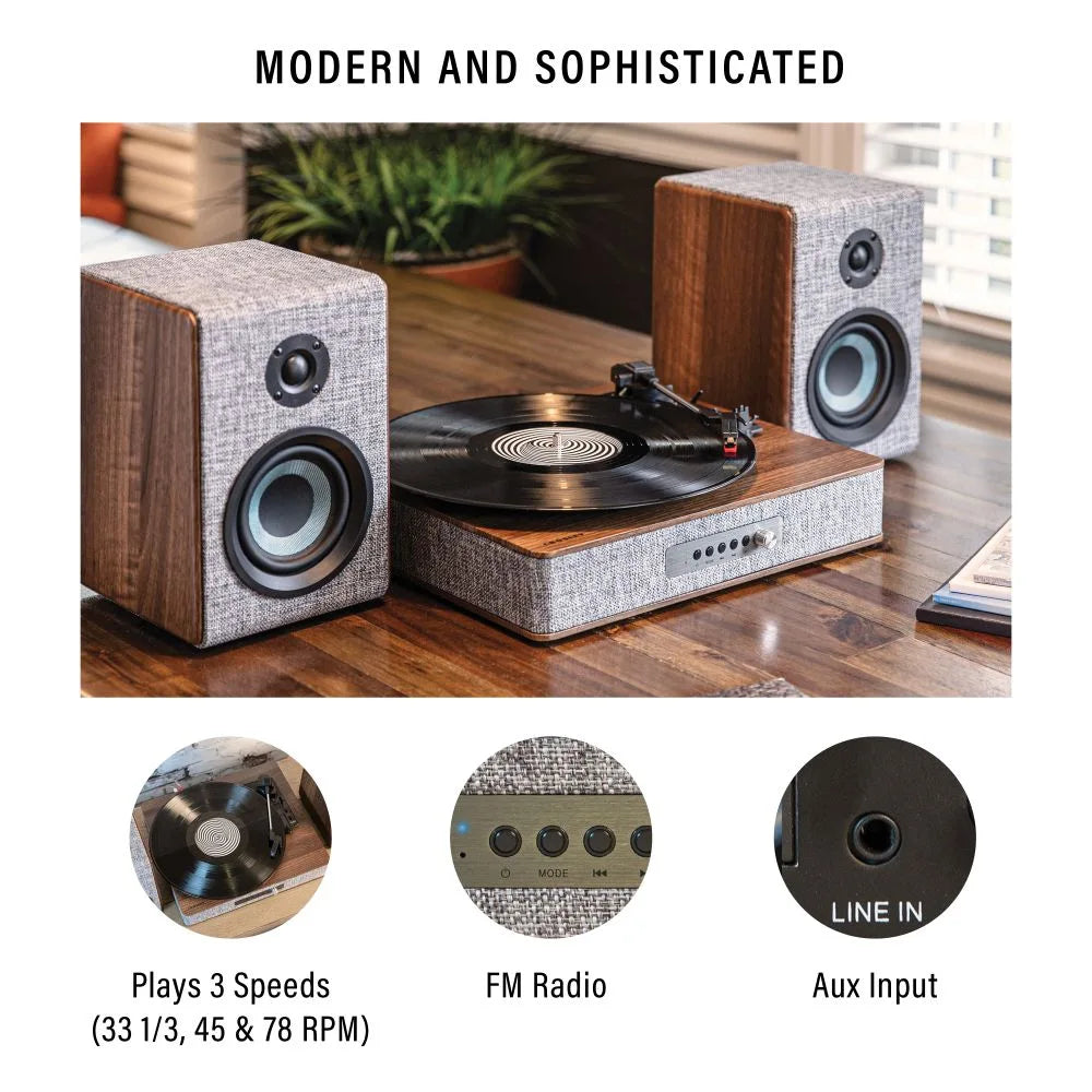 Crosley Arya Plattenspieler mit Lautsprechern, Grau