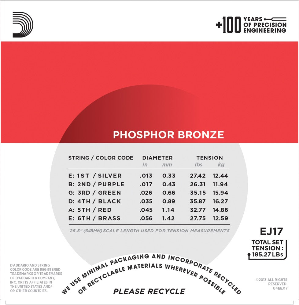 Daddario EJ17 Phosphor Bronze Gitarrengurte (Medium, 13-56)