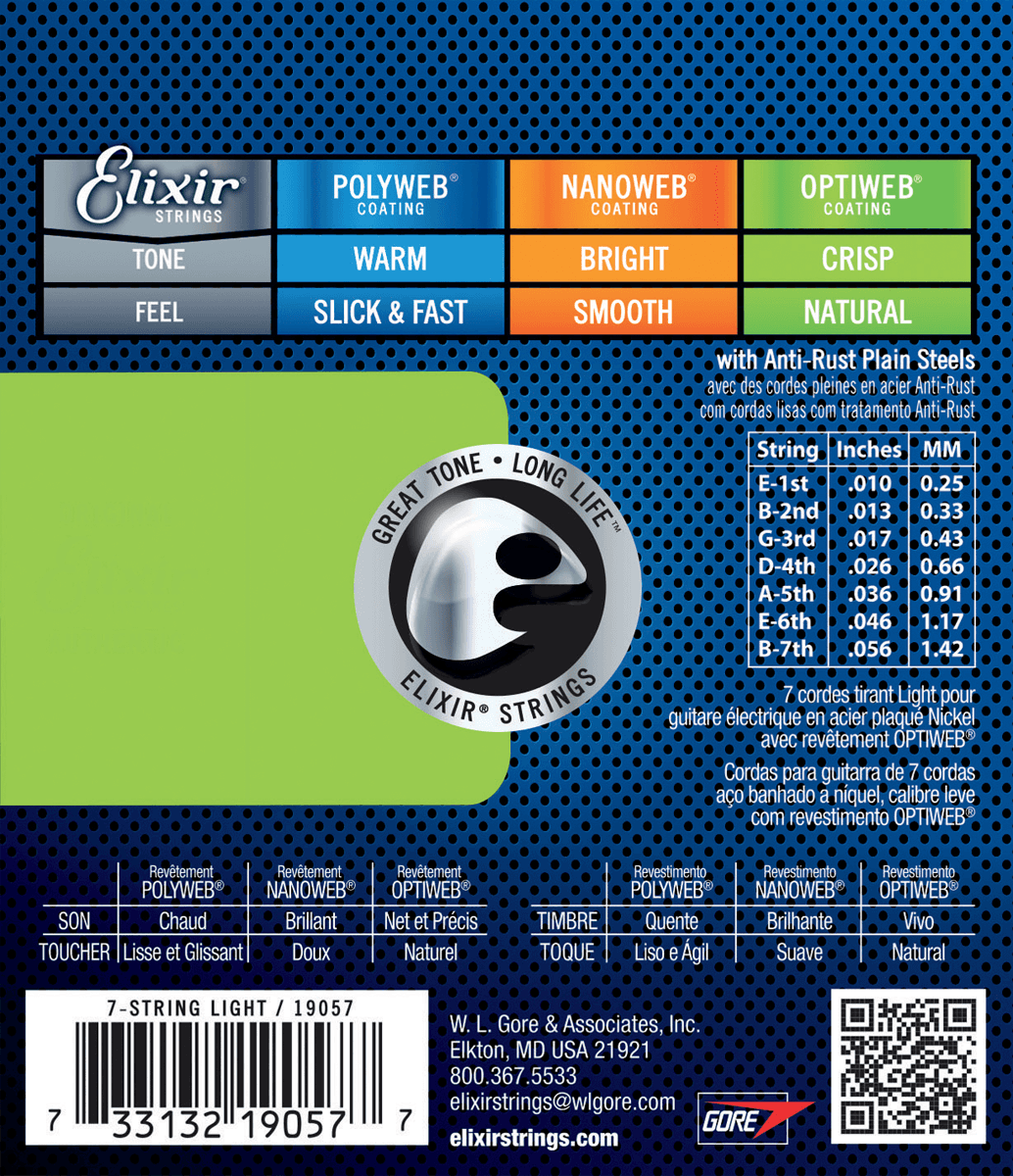 Elixir Optiweb Gitarrengurte (7-String, 10-56 Light)