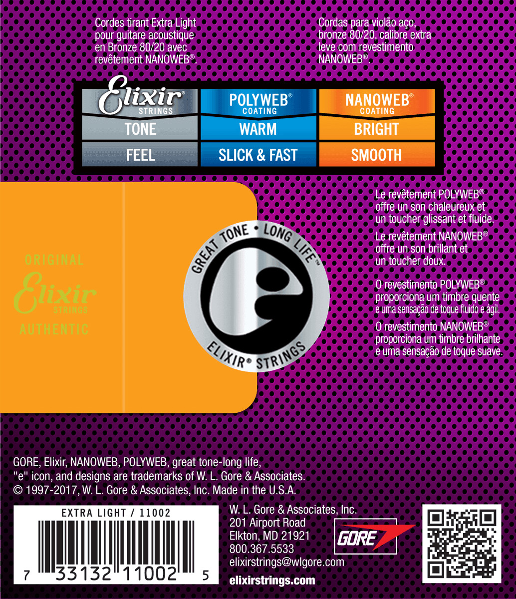Elixir Nanoweb Bronze 80/20 Gitarrensaiten (Extra Light, 10-47)