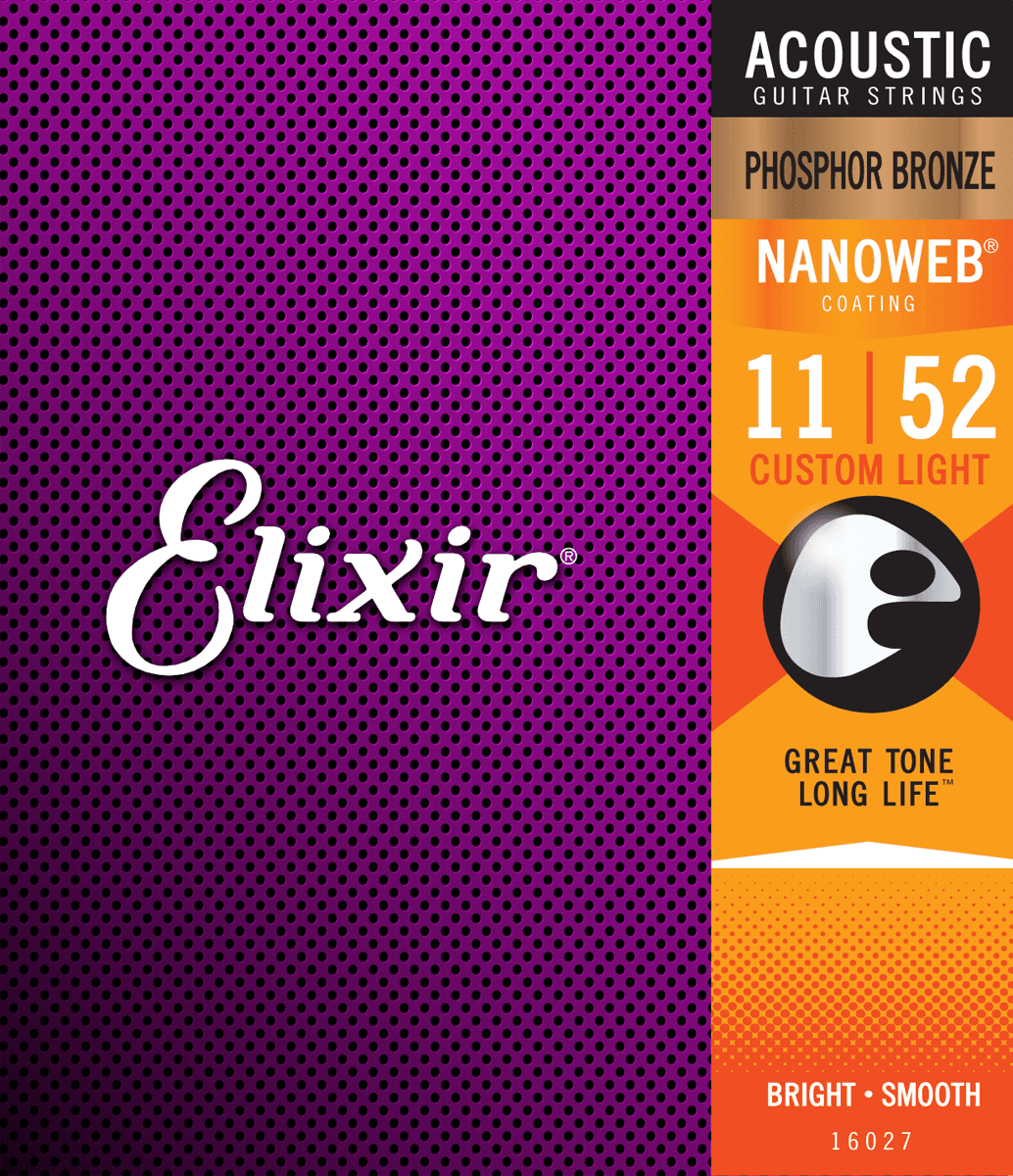 Elixir Nanoweb Phosphor Bronze Guitar Strings (Custom Light 11-52)