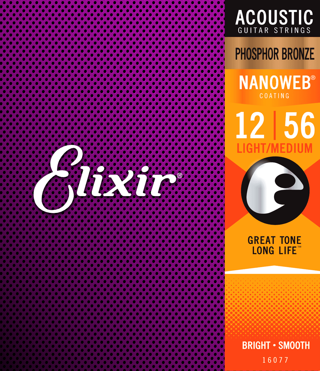 Elixir Nanoweb Phosphor Bronze Guitar Strings (Medium Light 12-56)
