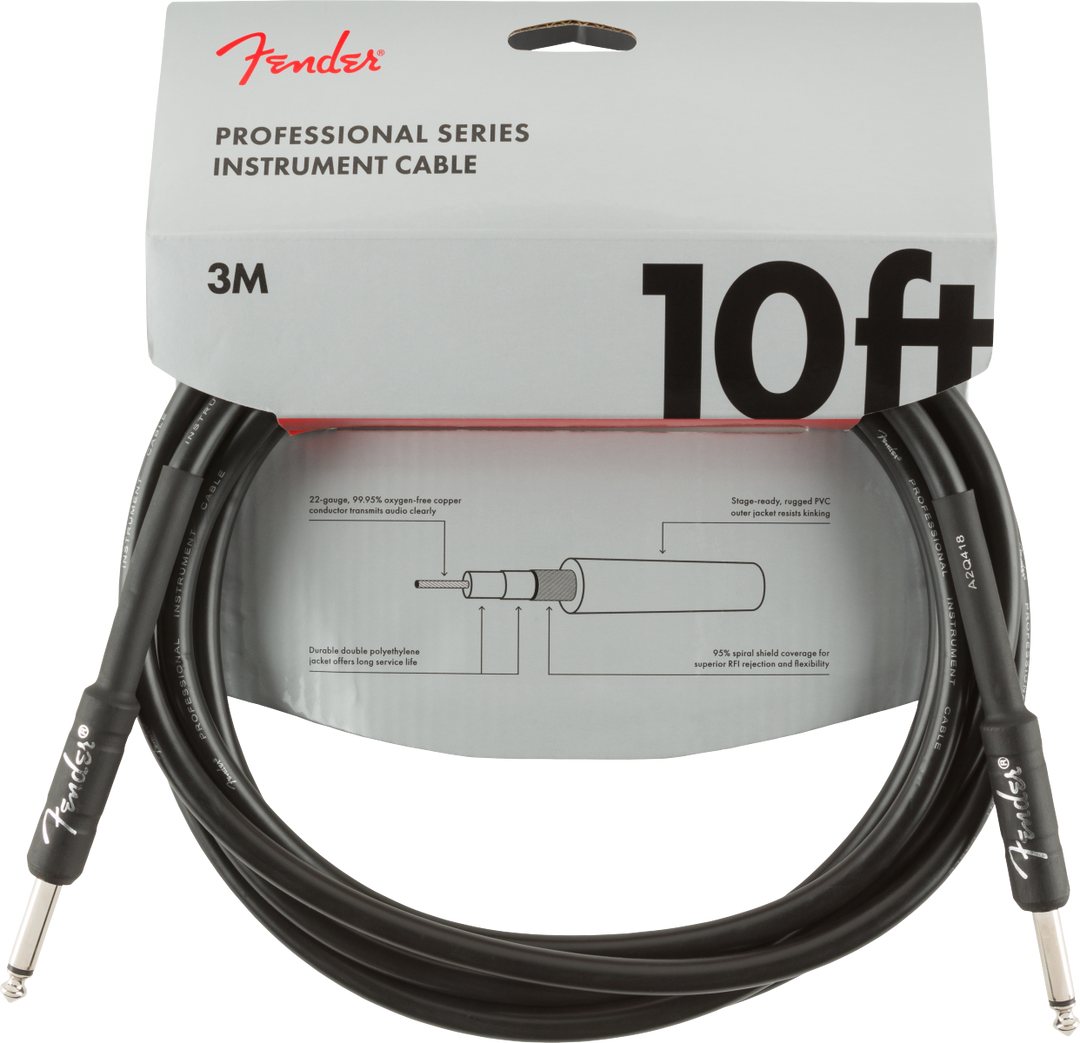 Fender Professional Gitarren Kabel (Schwarz, 3m)