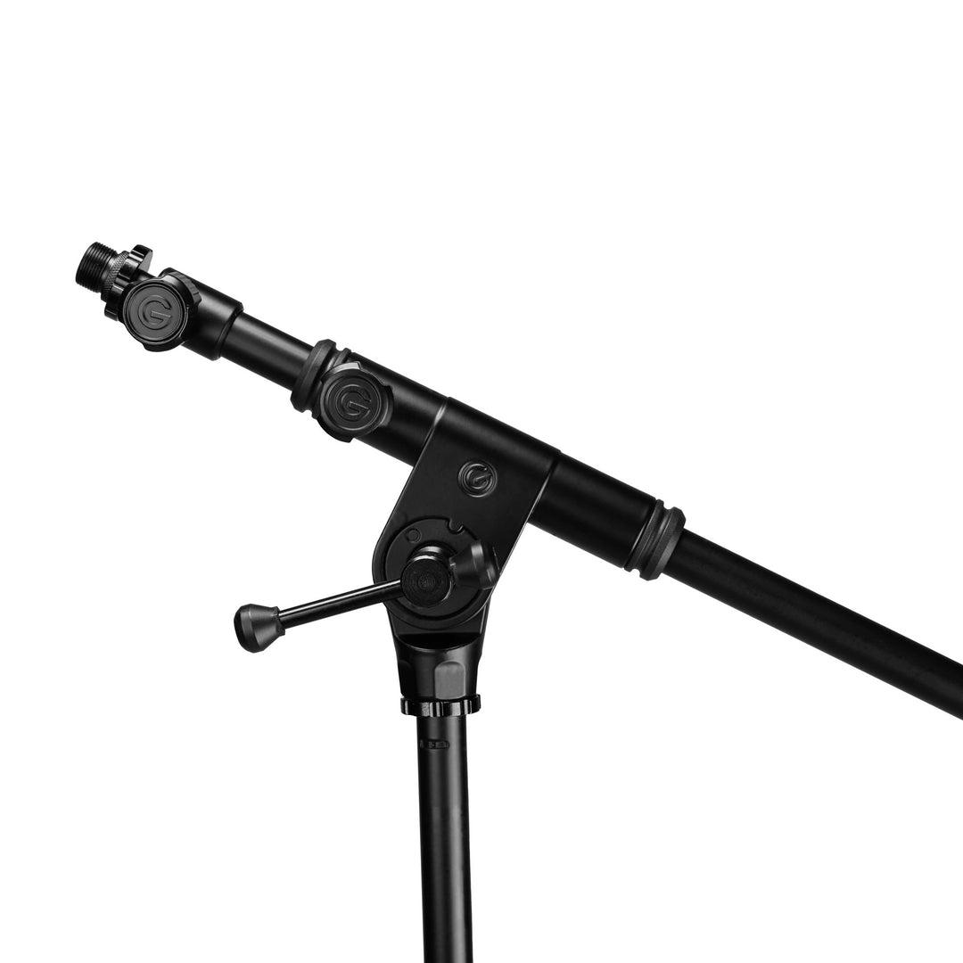 Gravity TMS 4232 B – Touring Series kurzes Mikrofonstativ mit zusammenklappbarem Dreifuß und 2-Punkt-verstellbarem Teleskopgalgen, schwarz