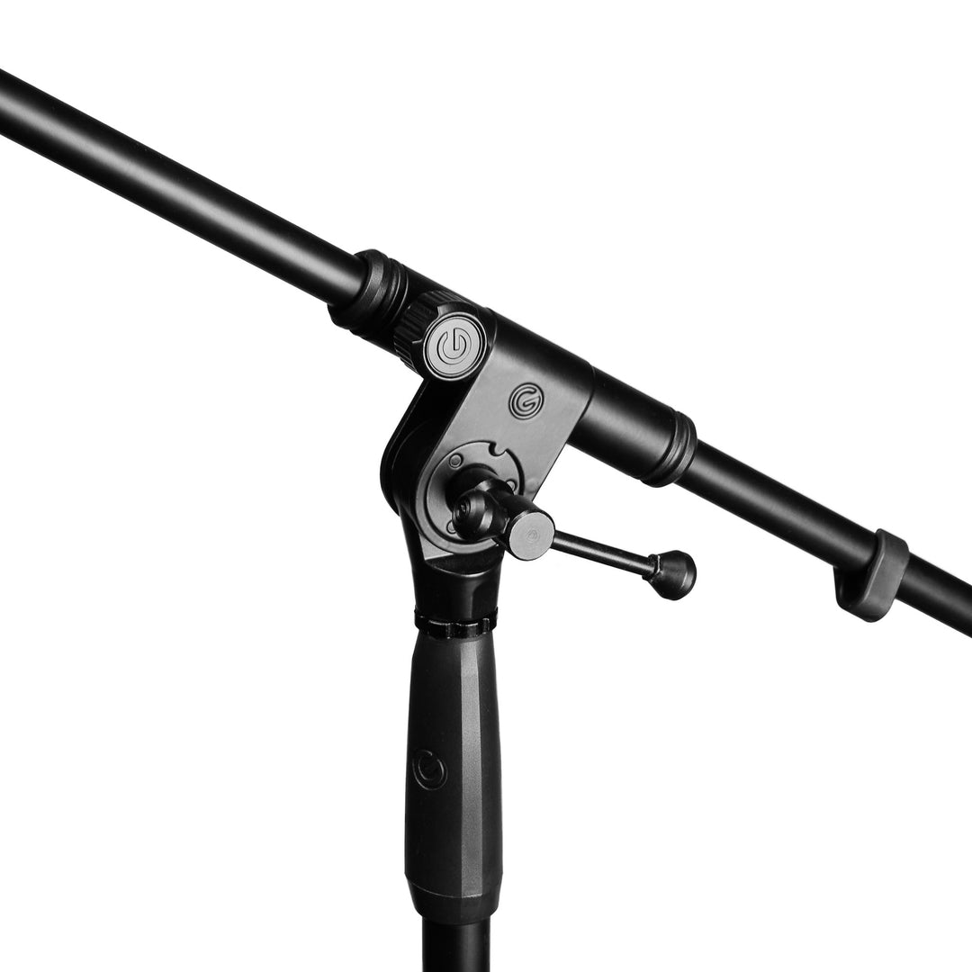 Gravity TMS 4321 OH B - Overhead-Mikrofonstativ für den Tourbetrieb mit extra breitem, zusammenklappbarem Dreibeinstativ und extra langem Galgenarm