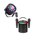 PartyZone Karaoke Set m. 2 Mikrofonen (Schwarz) & LED PAR-ASTRO 2-in-1 Diskolicht