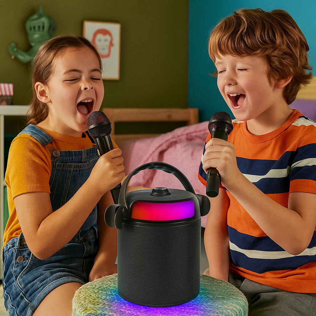 PartyZone Karaoke-Set m. 2 Mikrofonen (Schwarz) & LED PAR-ASTRO 2-in-1 Diskolicht