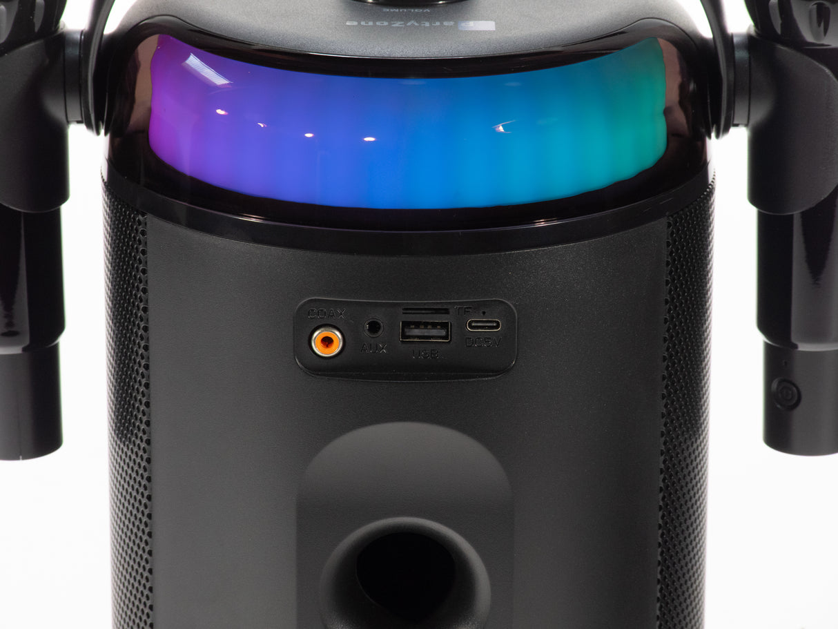 PartyZone Karaoke-Set m. 2 Mikrofonen (Schwarz) & LED PAR-ASTRO 2-in-1 Diskolicht