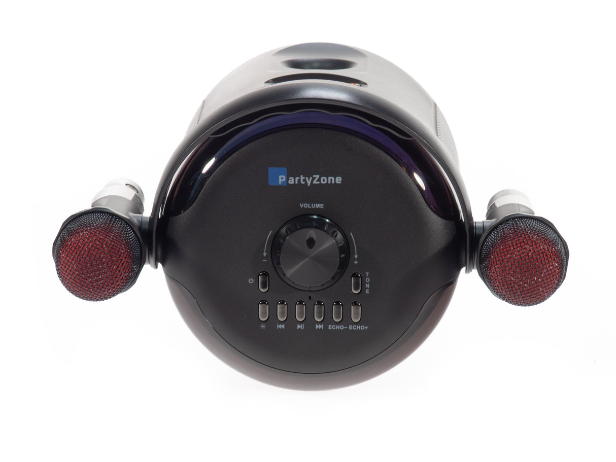 PartyZone Karaoke-Set m. 2 Mikrofonen (Schwarz) & LED PAR-ASTRO 2-in-1 Diskolicht