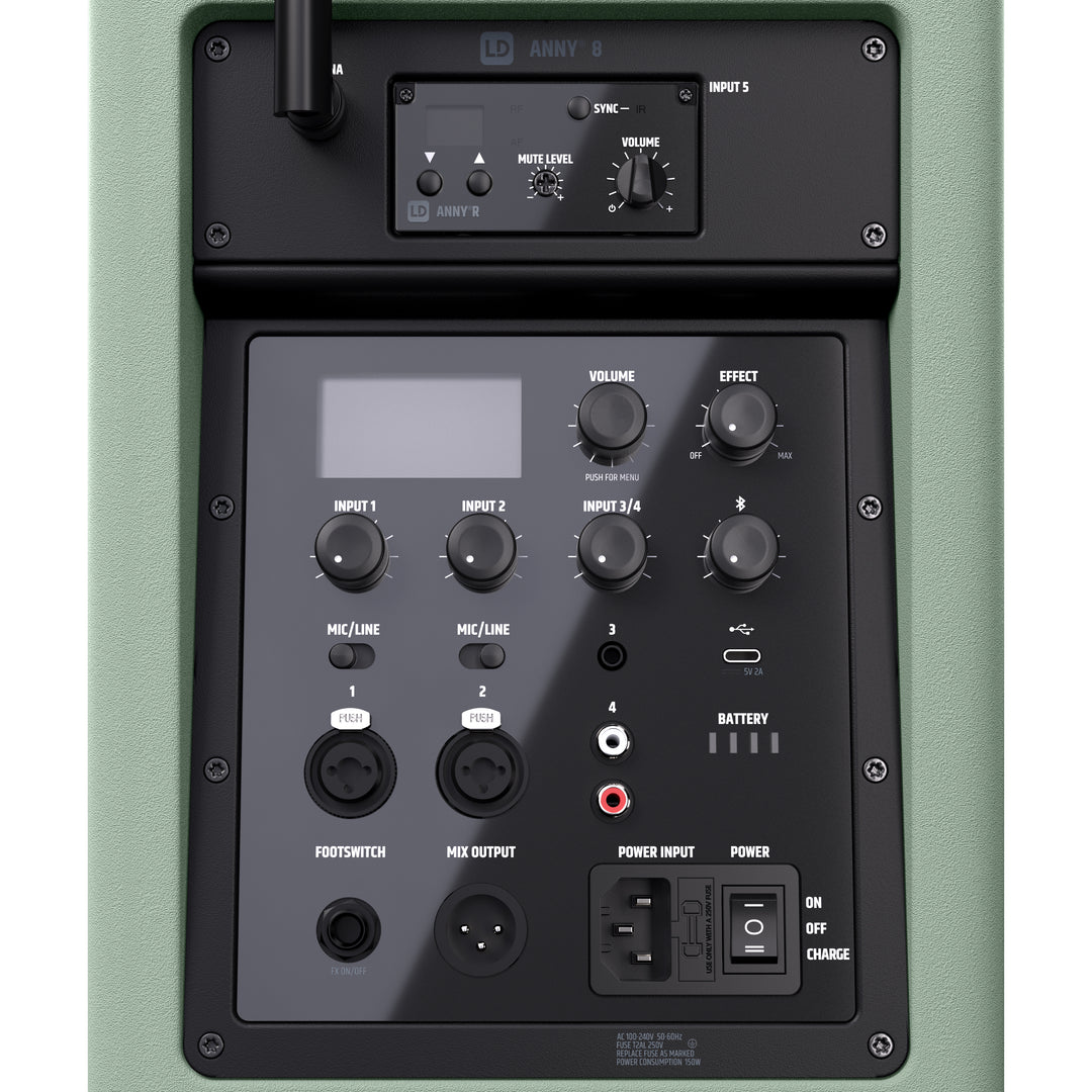 LD Systems ANNY® 8 BPH B8 GN - Tragbarer batteriebetriebener Bluetooth® PA-Lautsprecher mit Mixer und 1x headsetmikrofon (inkl. Bodypack), Adventure Green