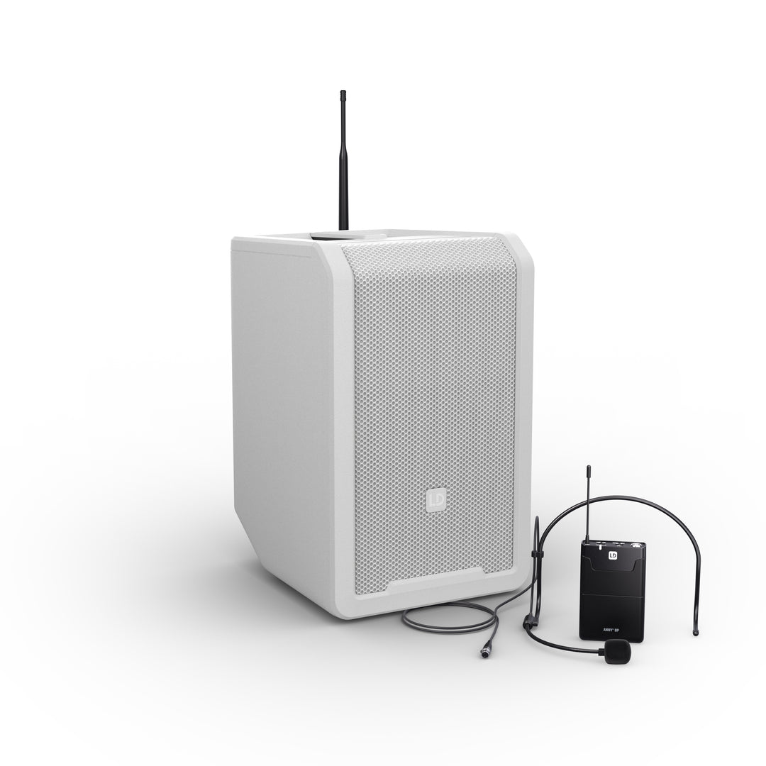 LD Systems ANNY® 8 BPH B8 W - Tragbarer batteriebetriebener Bluetooth® PA-Lautsprecher mit Mixer und 1x headsetmikrofon (inkl. Bodypack), Pure White
