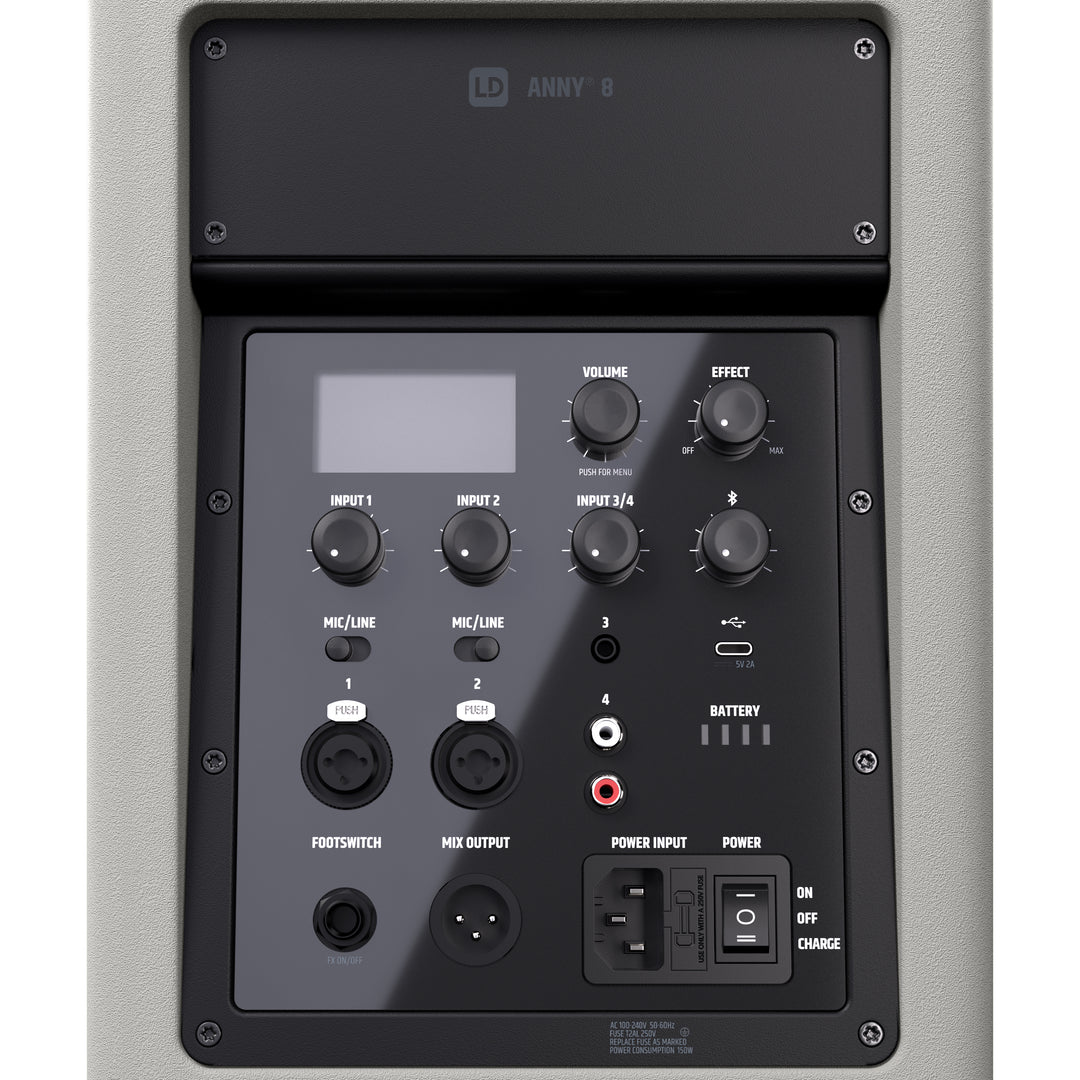 LD Systems ANNY® 8 G - Tragbarer batteriebetriebener Bluetooth® PA-Lautsprecher mit Mixer, Urban Grey