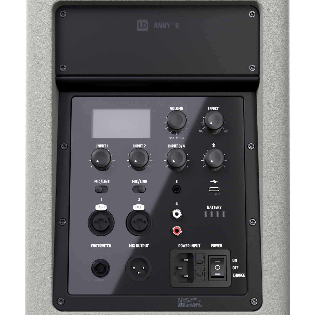 LD Systems ANNY® 8 G - Tragbarer batteriebetriebener Bluetooth® PA-Lautsprecher mit Mixer, Urban Grey