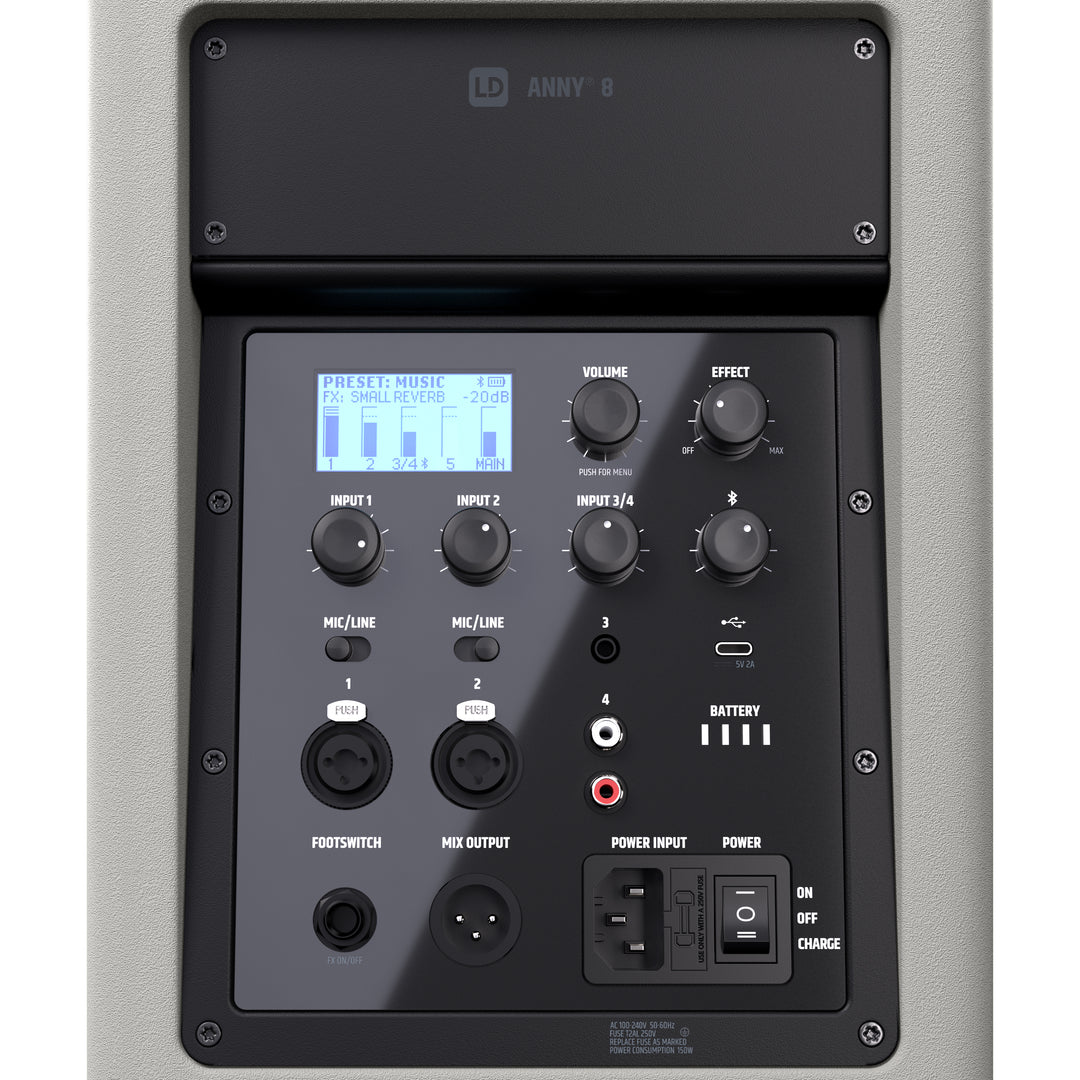 LD Systems ANNY® 8 G - Tragbarer batteriebetriebener Bluetooth® PA-Lautsprecher mit Mixer, Urban Grey