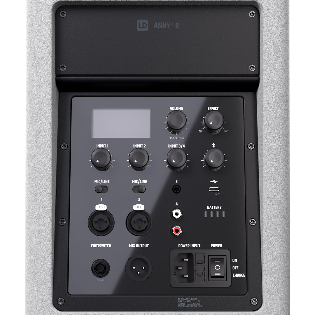 LD Systems ANNY® 8 W - Tragbarer batteriebetriebener Bluetooth® PA-Lautsprecher mit Mixer, Reinweiß