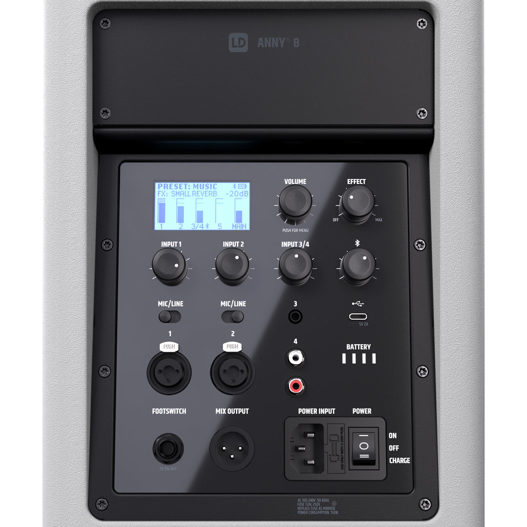 LD Systems ANNY® 8 W - Tragbarer batteriebetriebener Bluetooth® PA-Lautsprecher mit Mixer, Reinweiß