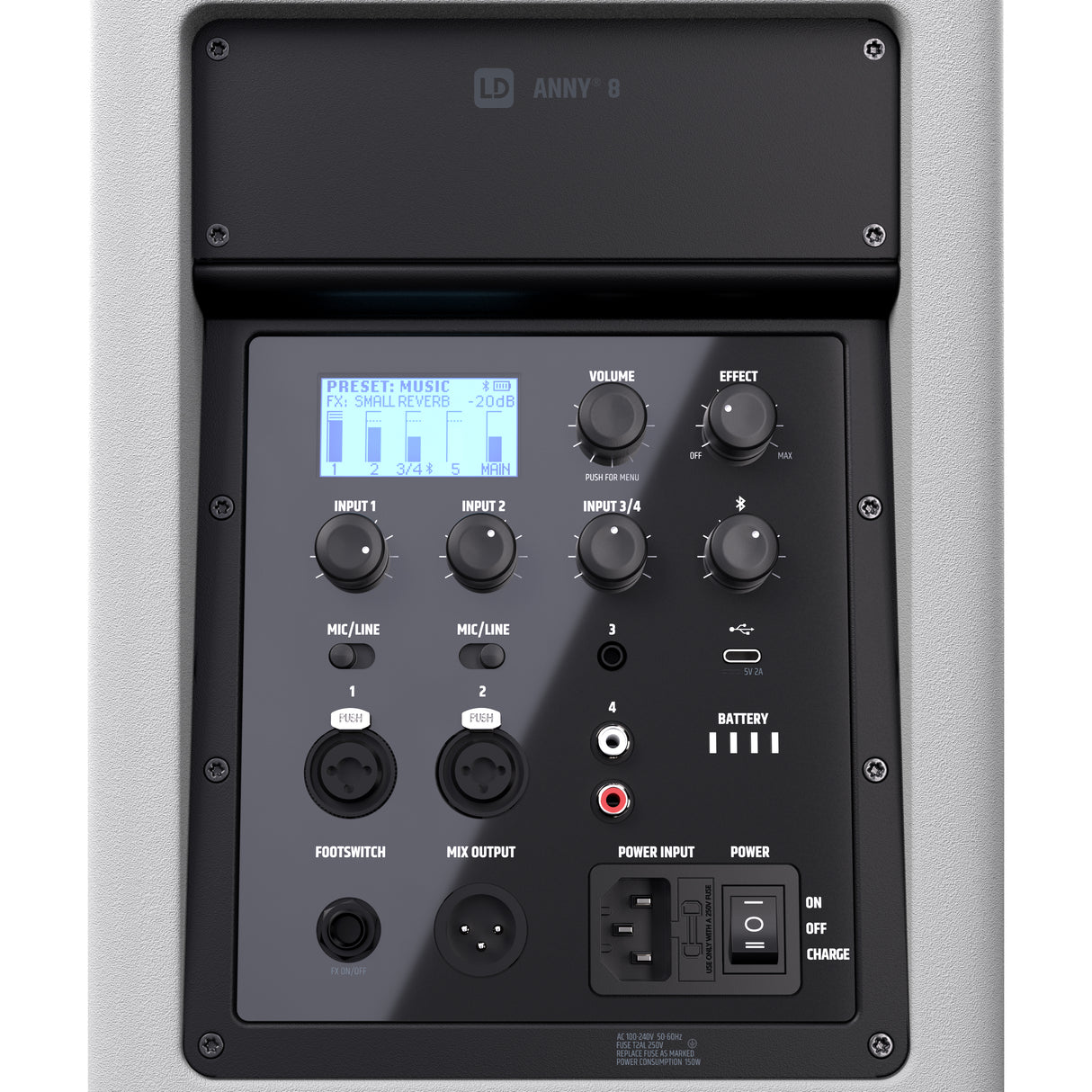 LD Systems ANNY® 8 W - Tragbarer batteriebetriebener Bluetooth® PA-Lautsprecher mit Mixer, Reinweiß