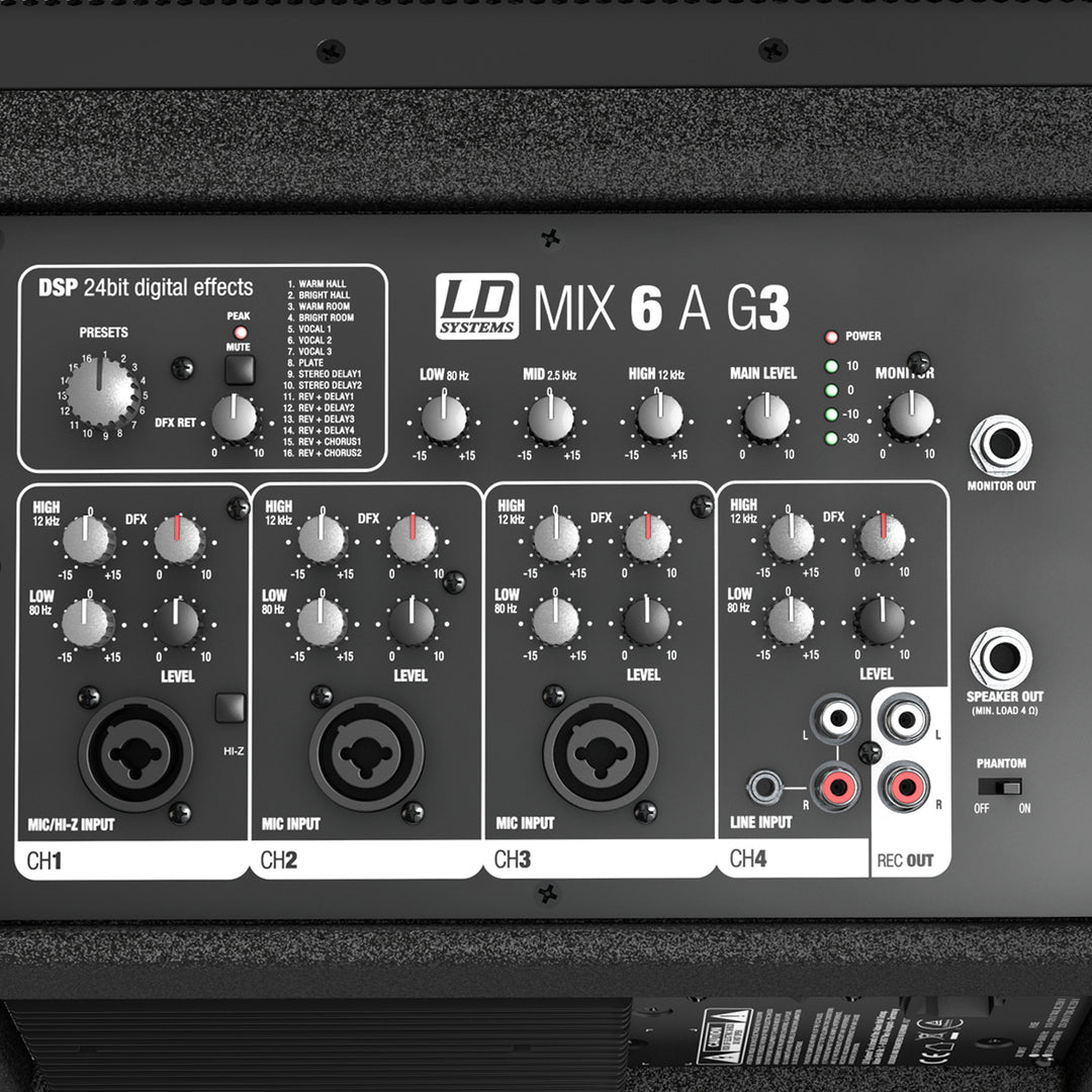 LD Systems MIX 6 A G3 - Aktiver 2-Wege-Lautsprecher mit integriertem 4-Kanal mixer