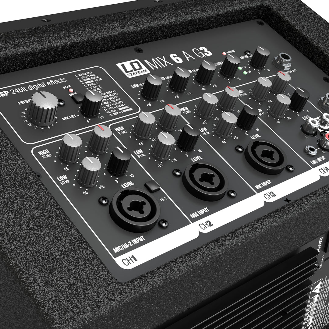 LD Systems MIX 6 A G3 - Aktiver 2-Wege-Lautsprecher mit integriertem 4-Kanal mixer