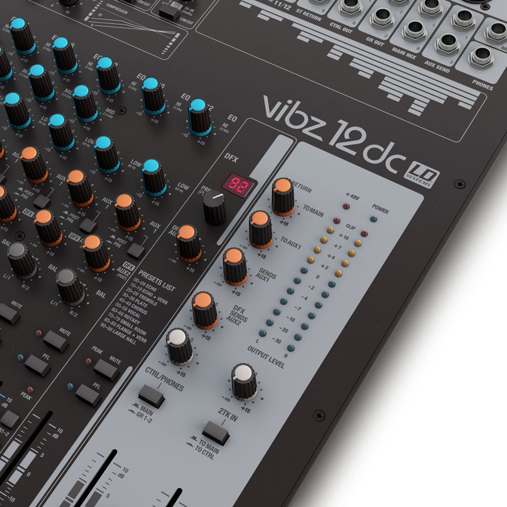 LD Systems VIBZ 12 DC - 12-Kanal Mischpult mit DFX und Kompressor
