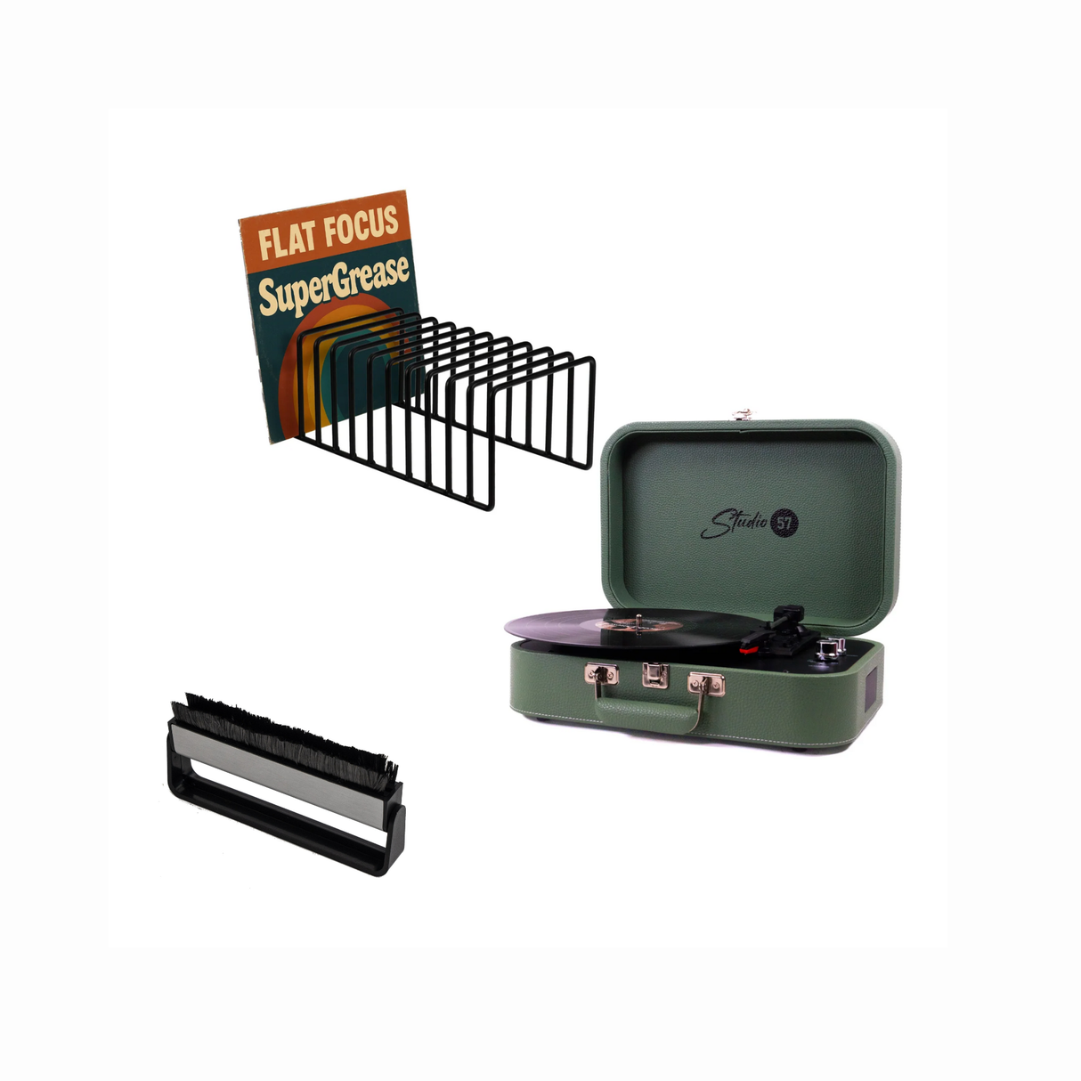 Studio 57 Mellow Plattenspieler (Grün) Bundle