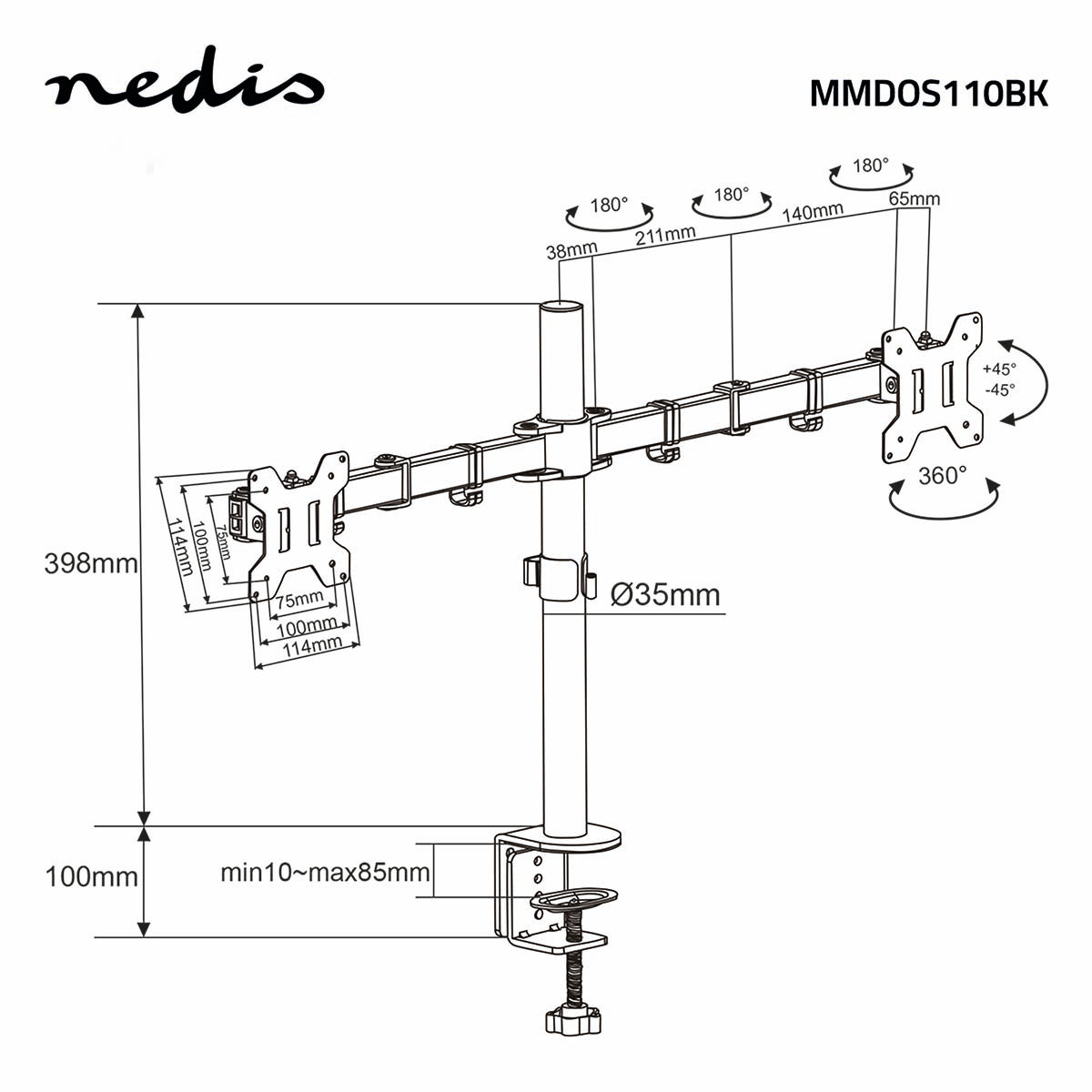Tischhalterung für 2 Monitore (15-32")