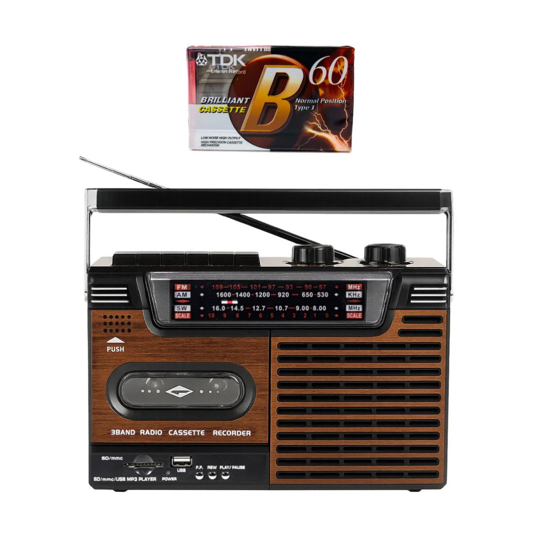 Studio 57 Kassettenabspieler mit FM & Bluetooth, Braun + Kassettenband