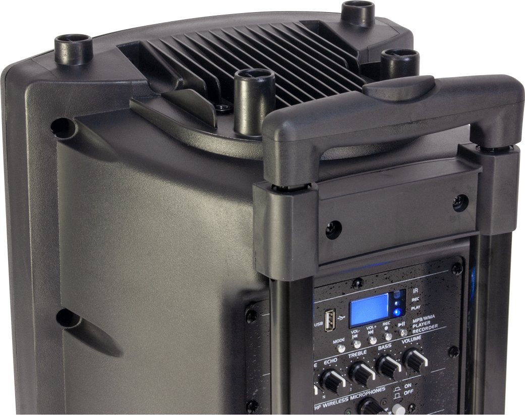 Ibiza 10" portable speaker, black with USB, Bluetooth & mics