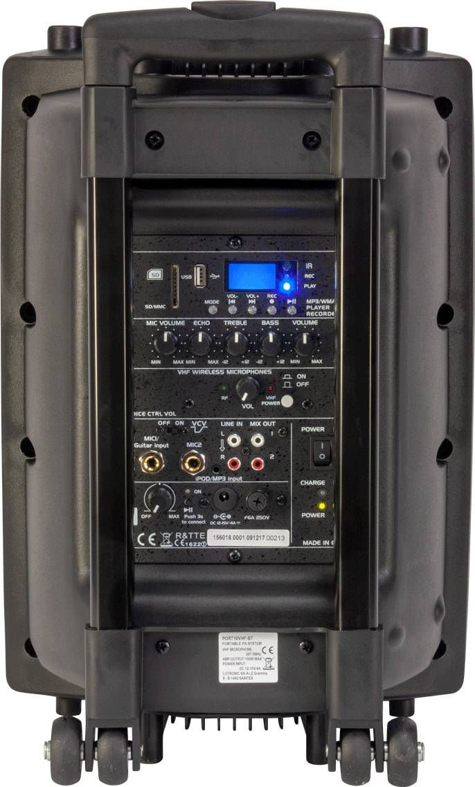 Ibiza 10" portable speaker, black with USB, Bluetooth & mics