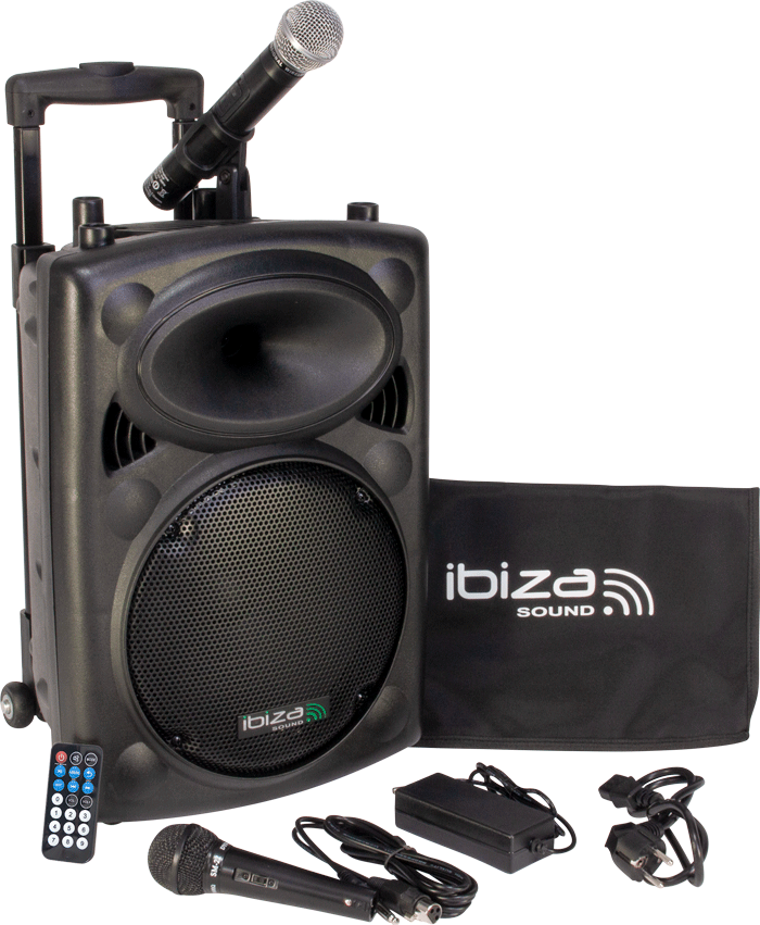 Ibiza 10" portable speaker, black with USB, Bluetooth & mics