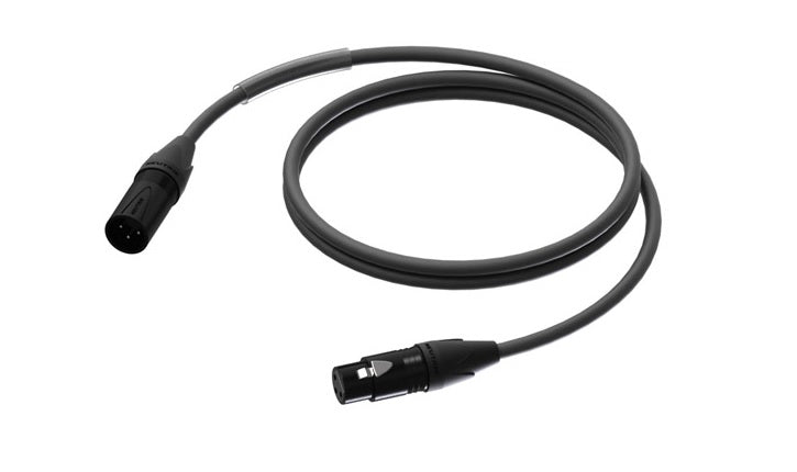 ProCab DMX/AES XLR Stecker > XLR Buchse m/schwarzem Neutrik - 5 m