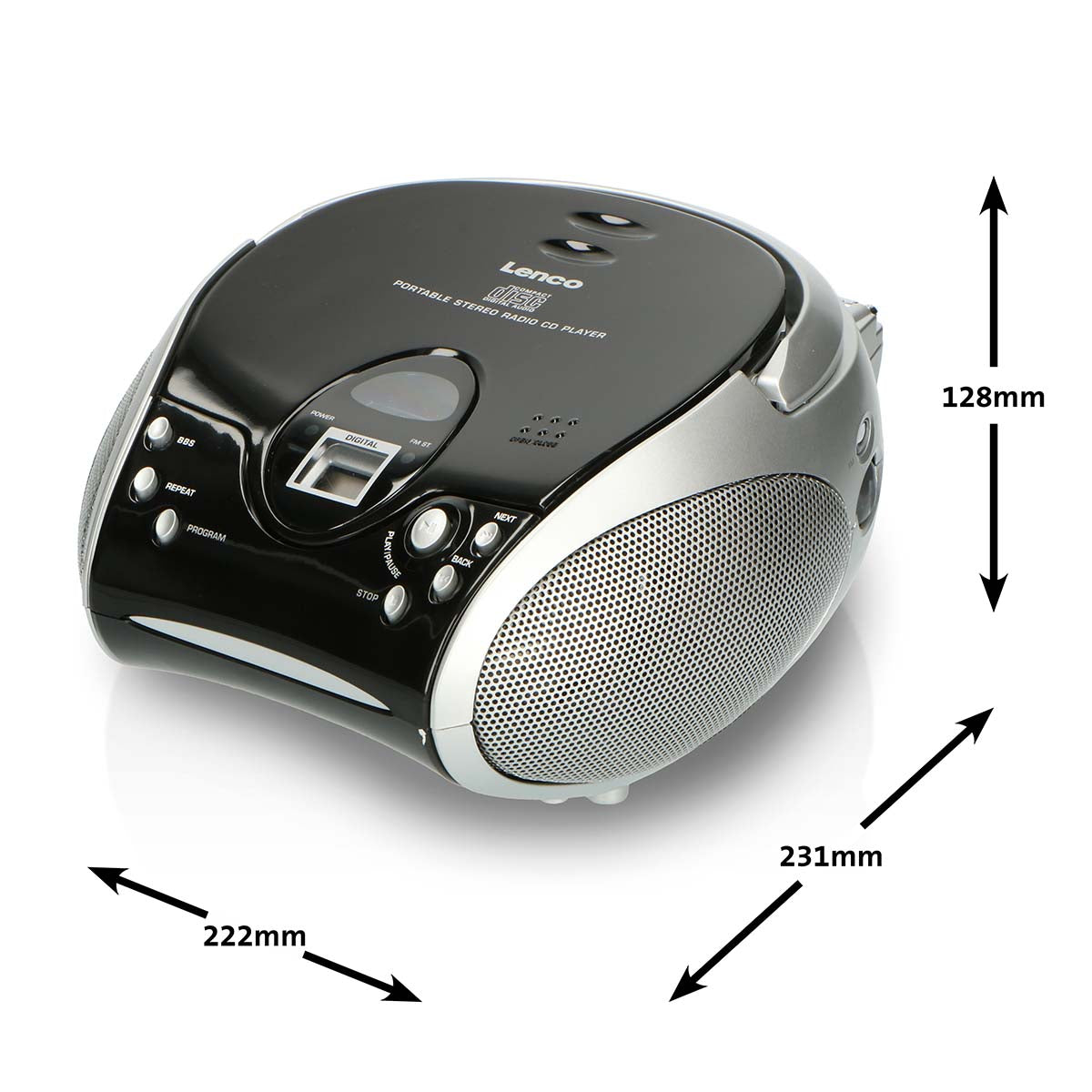 Tragbares Stereo-FM-Radio mit CD-Player Schwarz/Silber