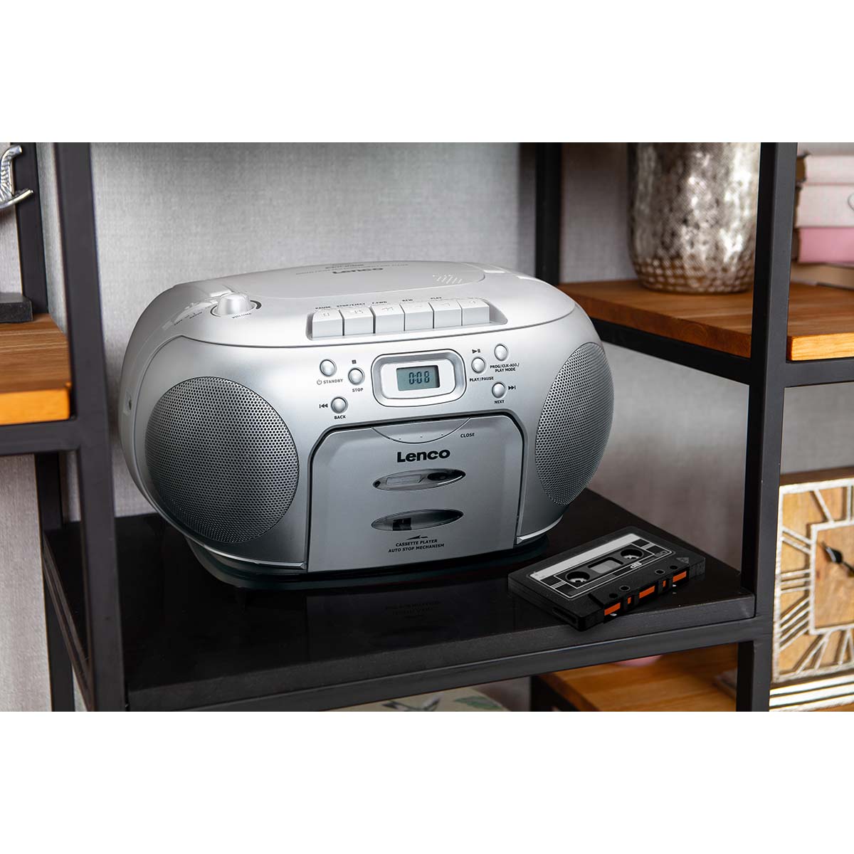 Tragbares FM-Radio mit CD- und Kassettenspieler, Silber