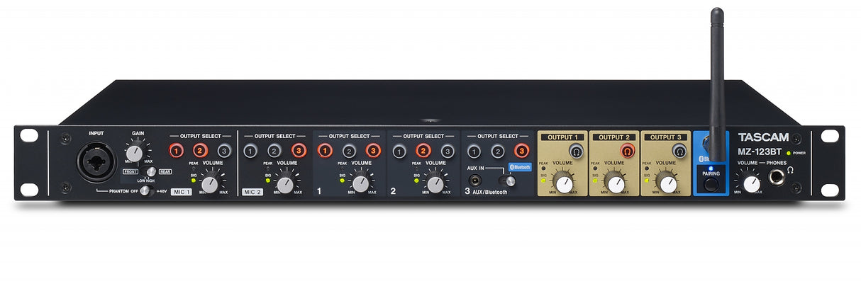 Tascam MZ-123BT installationsmixer 3 zoner 2 mic/2 line in