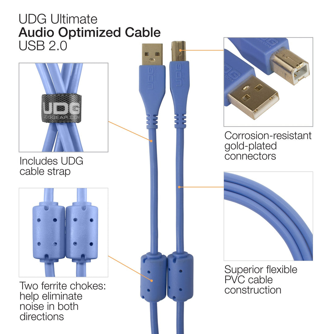 UDG Ultimate Audio Kabel USB 2.0 A-B Blau Winklig 3m