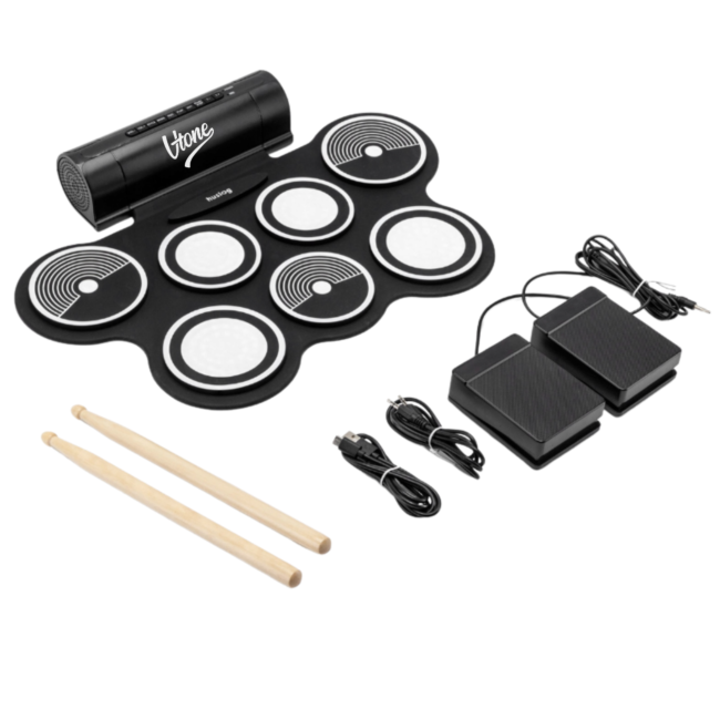V-TONE RD7 Elektronisches Schlagzeug – Roll-Up Drum Kit mit 7 Pads, Pedale und Lautsprecher