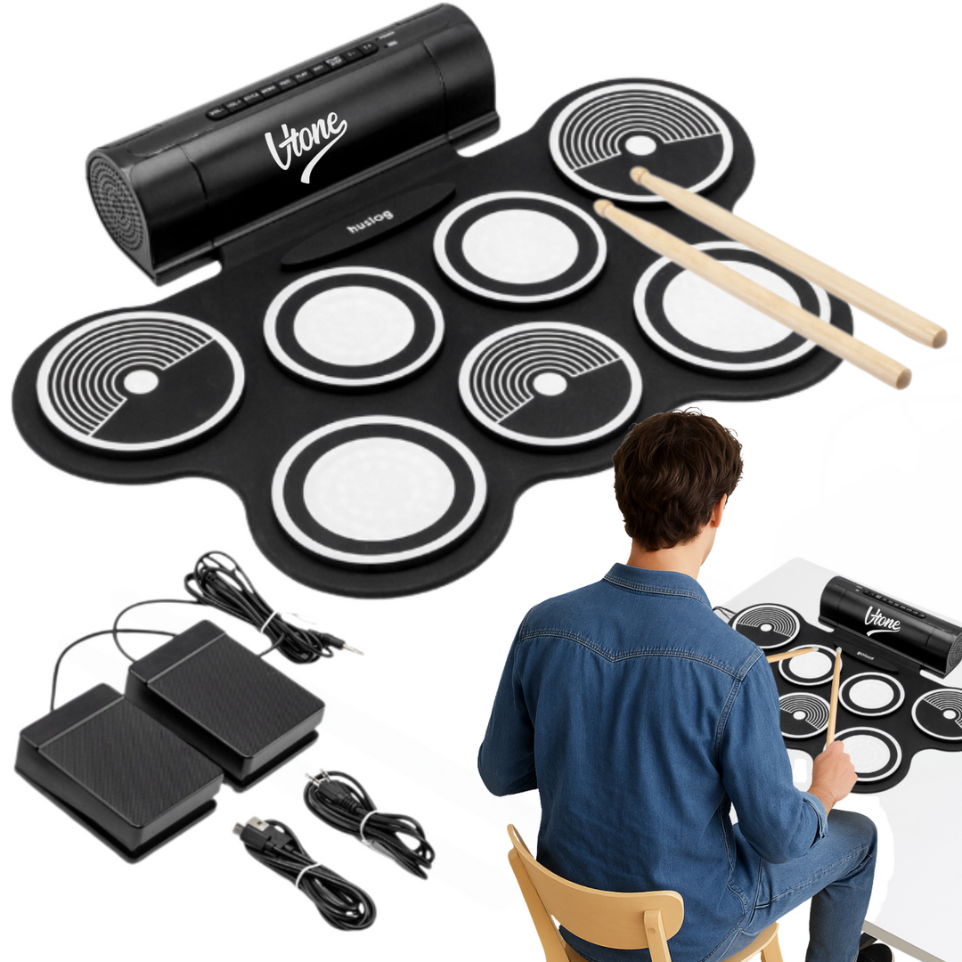 V-TONE RD7 Elektronisches Schlagzeug – Roll-Up Drum Kit mit 7 Pads, Pedale und Lautsprecher