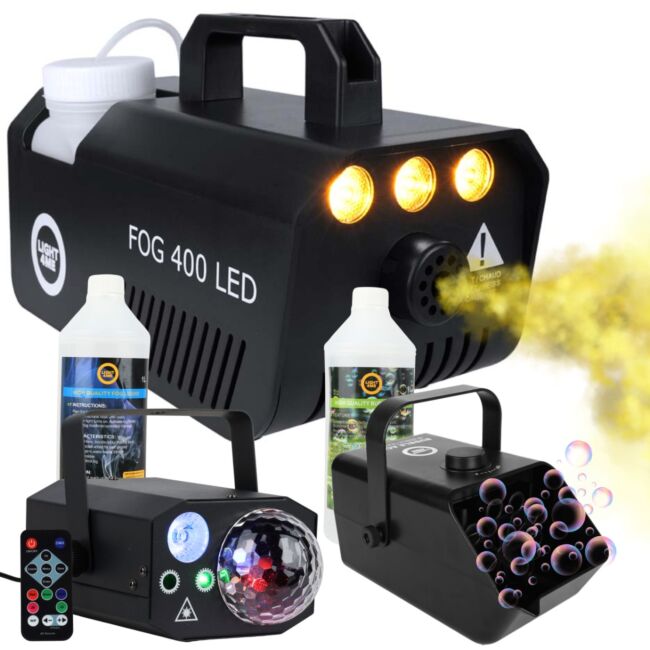 Light4Me GIG SET 2 Partyset – Nebelmaschine, Seifenblasenmaschine & 4-in-1-Lichteffekt