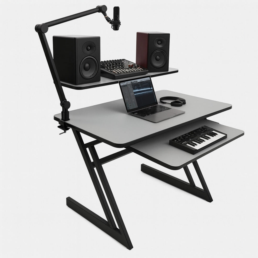 Studiotisch mit Regalen und Auszug für keyboard (120 cm)