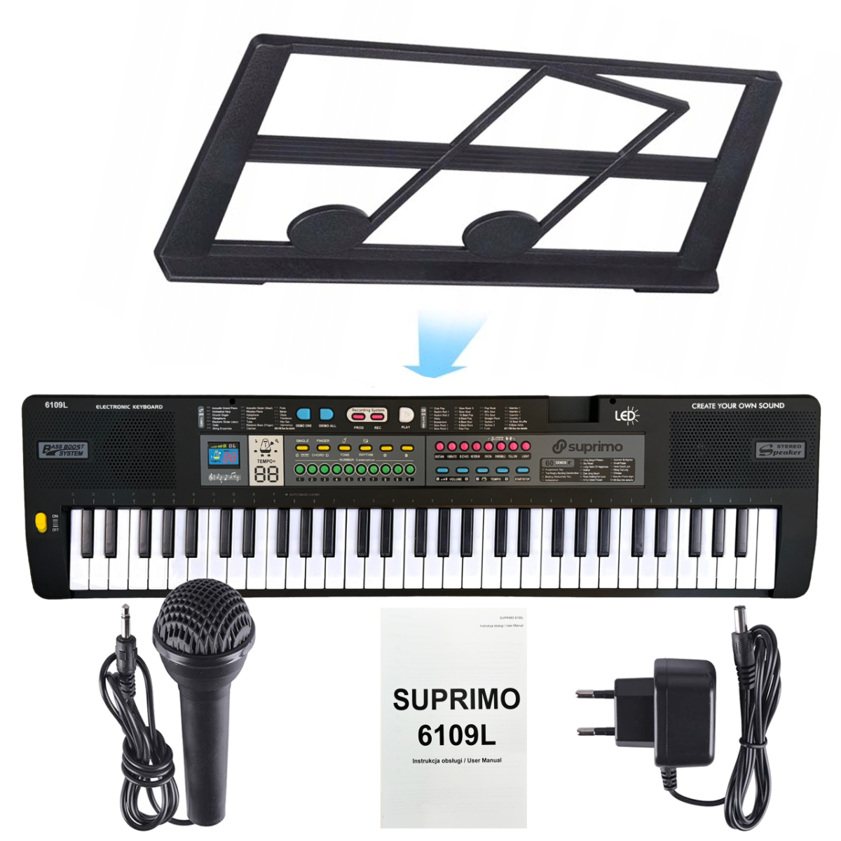 SUPRIMO 6109L batteriebetriebenes Keyboard für Bildungszwecke mit Hintergrundbeleuchtung