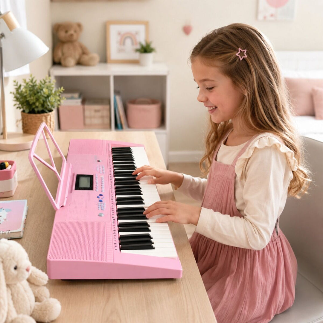 SUPRIMO Keyboard 61 Tasten Pink mit Mikrofon und Notenständer