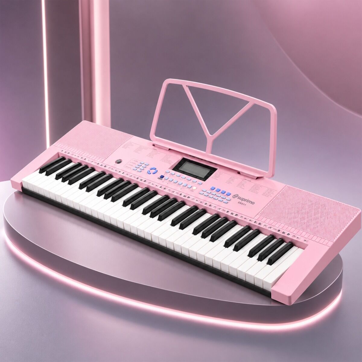 SUPRIMO Keyboard 61 Tangenter Pink med Mikrofon og Nodestativ
