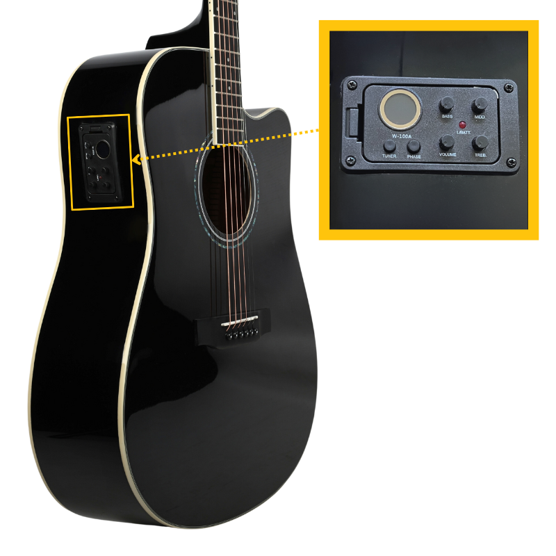 V-TONE VEAG1 CE BK elektroakustische Gitarre 4/4 Dreadnought Cutaway schwarz