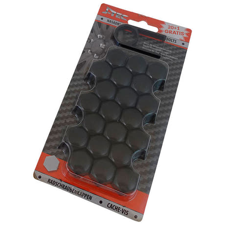 Radmutterabdeckungen 21 Stück, 21 mm, schwarz, mit Demontagewerkzeug