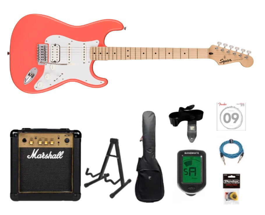 Fender Squier Sonic Stratocaster HSS E-Gitarre Starterpaket (Tahitian Coral)