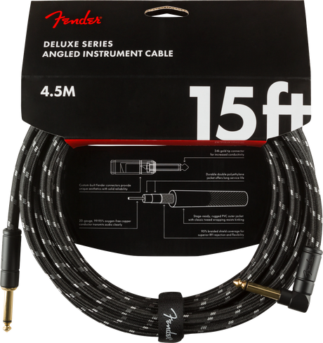 Fender Deluxe Gitarren Kabel Winkelstecker (Black Tweed, 4,5m)