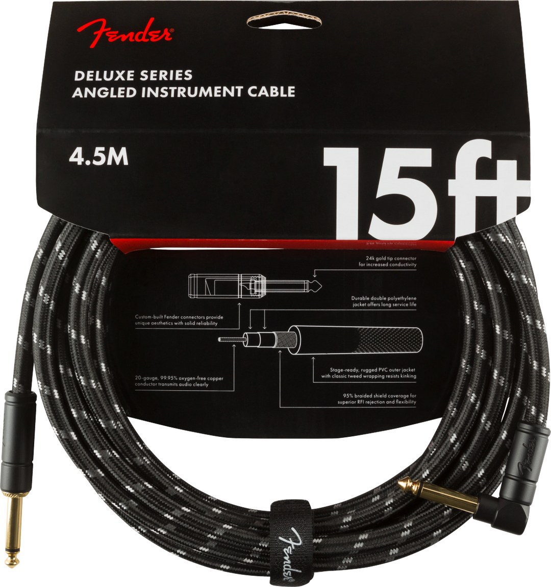 Fender Deluxe Gitarren Kabel Winkelstecker (Black Tweed, 4,5m)