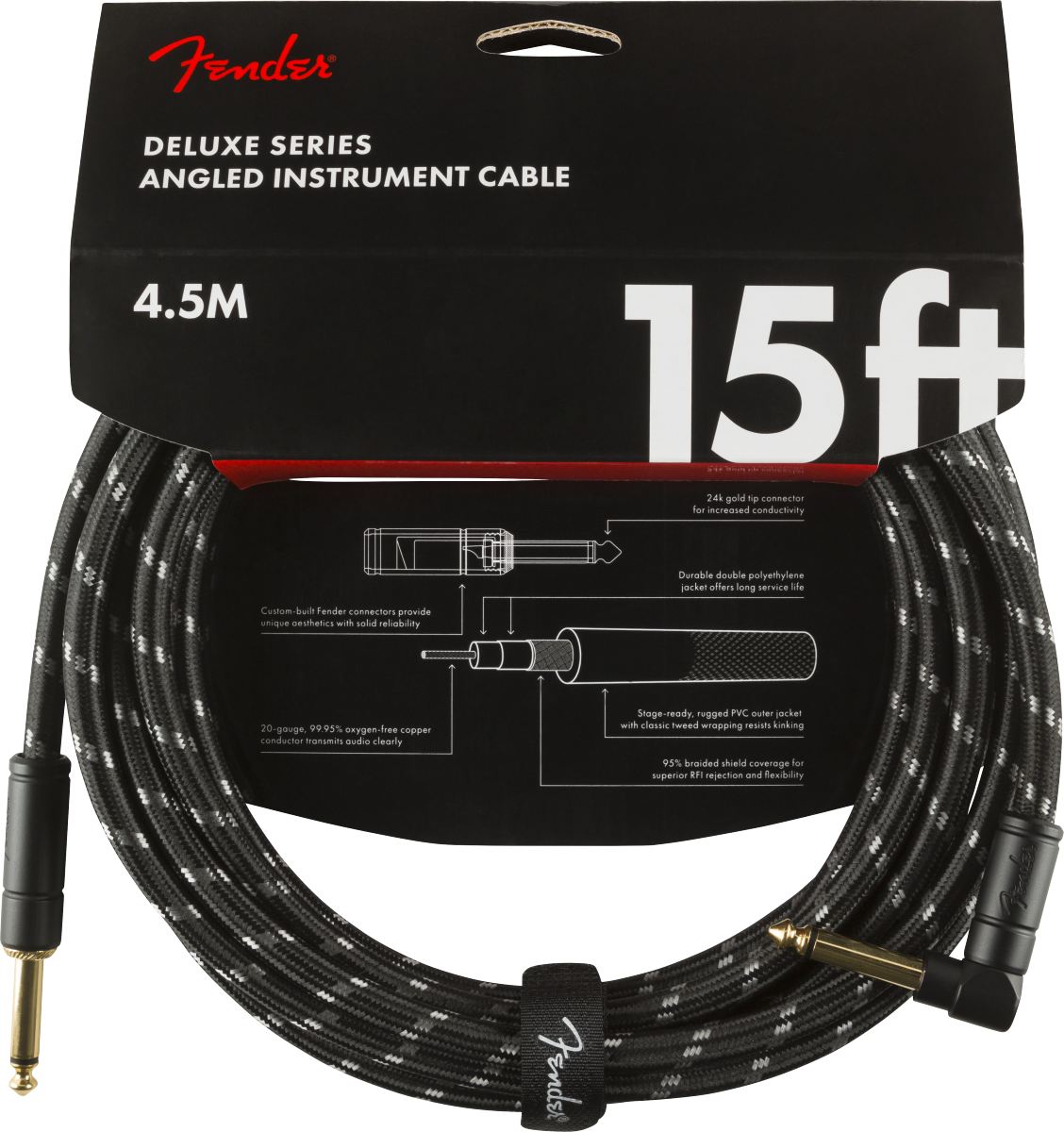 Fender Deluxe Gitarren Kabel Winkelstecker (Black Tweed, 4,5m)
