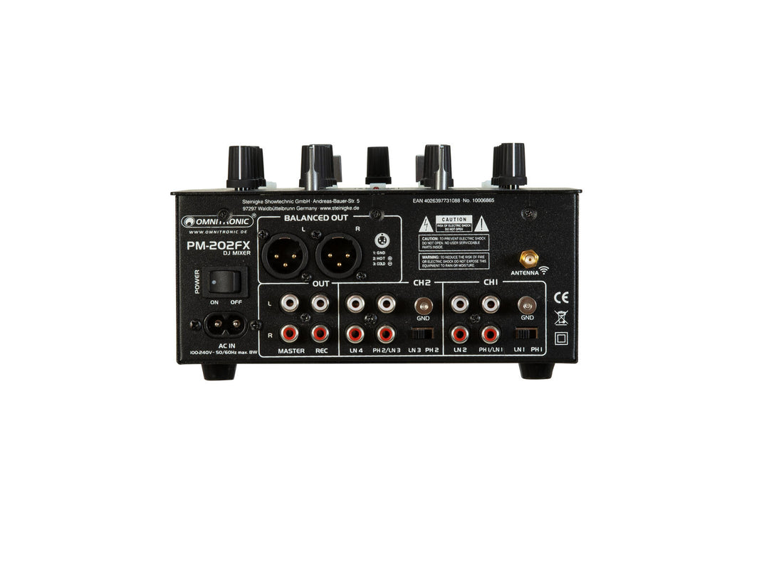 OMNITRONIC PM-202FX 2-Kanal-DJ-Mixer mit Filter, FX und Bluetooth