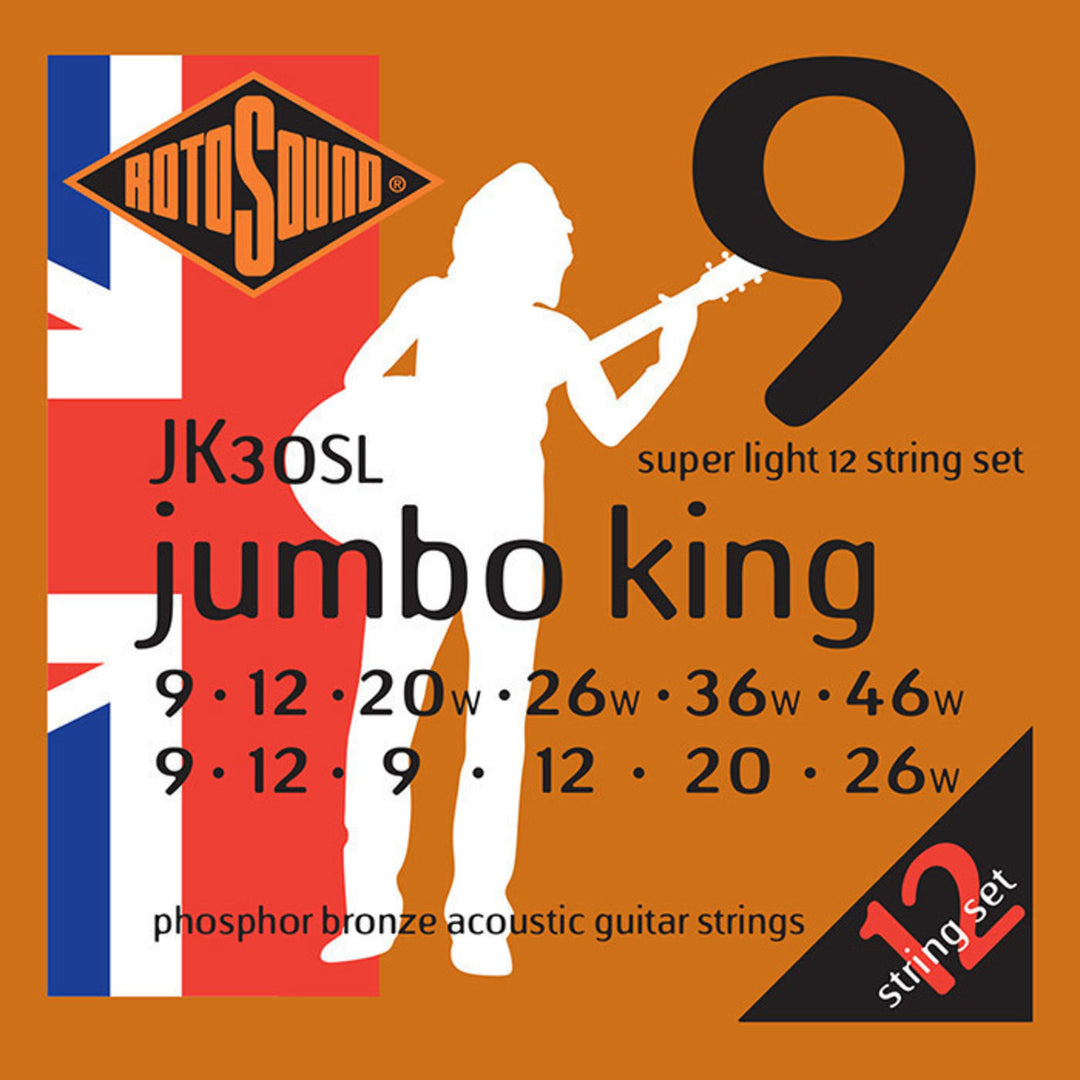 Rotosound Saiten für Akustikgitarren Jumbo King - Set 12-saitig Super Light 9-46 (JK30SL)